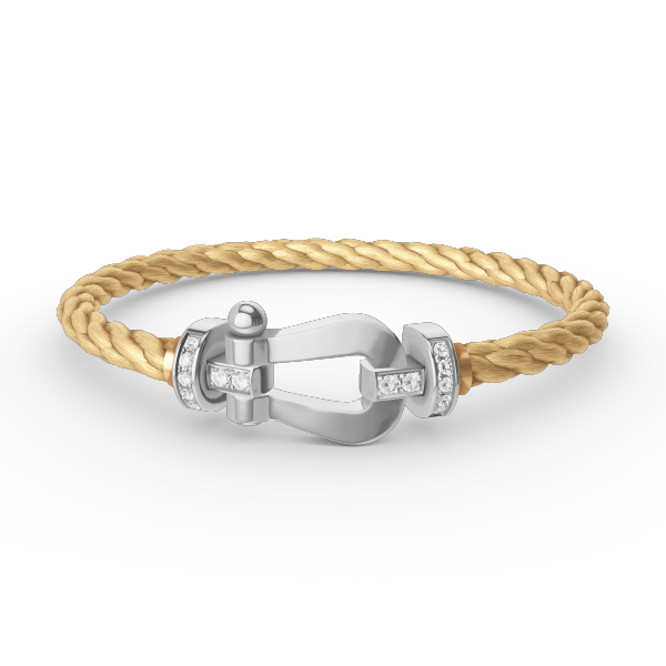 [Zalyn]FORCE LARGE HORSESHOE HALF DIAMOND BRACELET - WHITE GOLD