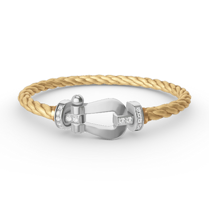 [Zalyn]FORCE LARGE HORSESHOE HALF DIAMOND BRACELET - WHITE GOLD