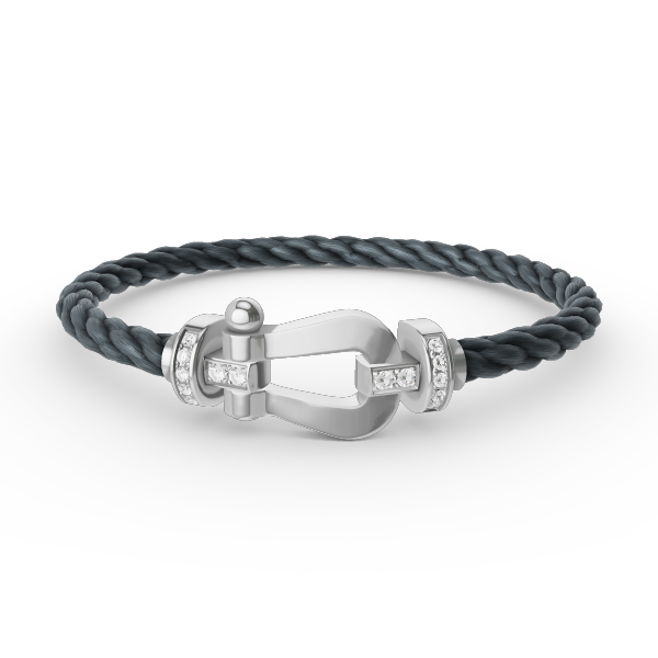 [Zalyn]FORCE LARGE HORSESHOE HALF DIAMOND BRACELET - WHITE GOLD