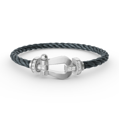 [Zalyn]FORCE LARGE HORSESHOE HALF DIAMOND BRACELET - WHITE GOLD