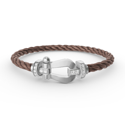 [Zalyn]FORCE LARGE HORSESHOE HALF DIAMOND BRACELET - WHITE GOLD