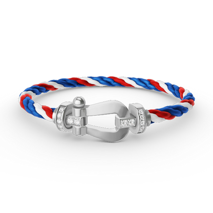 [Zalyn]FORCE LARGE HORSESHOE HALF DIAMOND BRACELET - WHITE GOLD