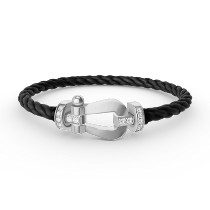 [Zalyn]FORCE LARGE HORSESHOE HALF DIAMOND BRACELET - WHITE GOLD