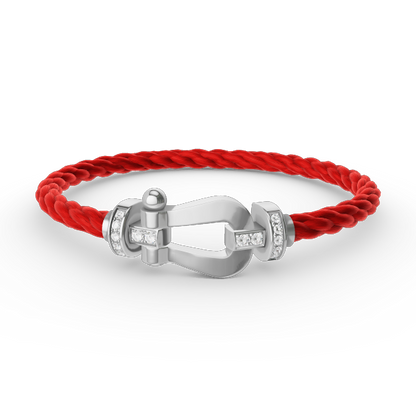 [Zalyn]FORCE LARGE HORSESHOE HALF DIAMOND BRACELET - WHITE GOLD
