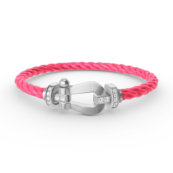 [Zalyn]FORCE LARGE HORSESHOE HALF DIAMOND BRACELET - WHITE GOLD