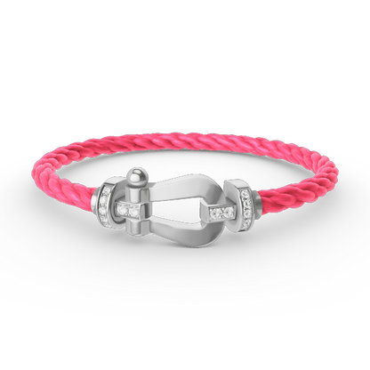 [Zalyn]FORCE LARGE HORSESHOE HALF DIAMOND BRACELET - WHITE GOLD