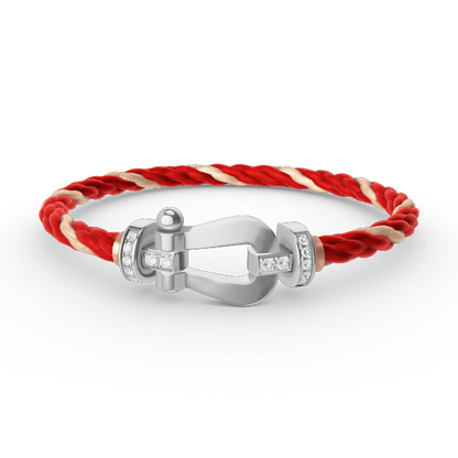 [Zalyn]FORCE LARGE HORSESHOE HALF DIAMOND BRACELET - WHITE GOLD