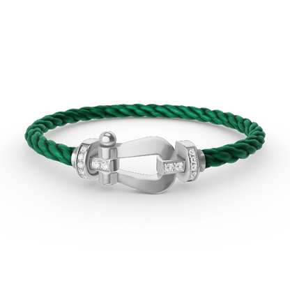 [Zalyn]FORCE LARGE HORSESHOE HALF DIAMOND BRACELET - WHITE GOLD