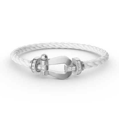 [Zalyn]FORCE LARGE HORSESHOE HALF DIAMOND BRACELET - WHITE GOLD
