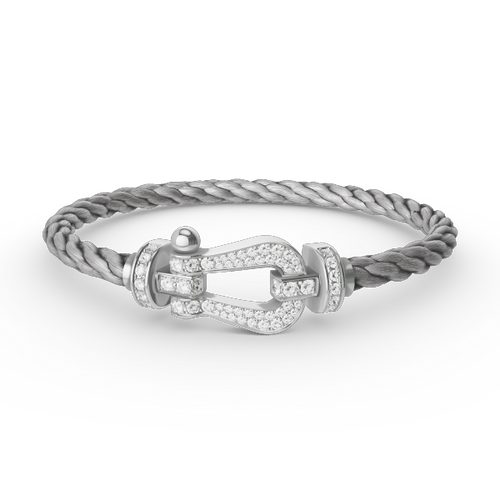 [Zalyn]FORCE LARGE HORSESHOE FULL DIAMOND BRACELET - WHITE GOLD