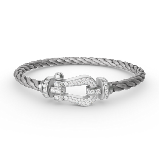 [Zalyn]FORCE LARGE HORSESHOE FULL DIAMOND BRACELET - WHITE GOLD
