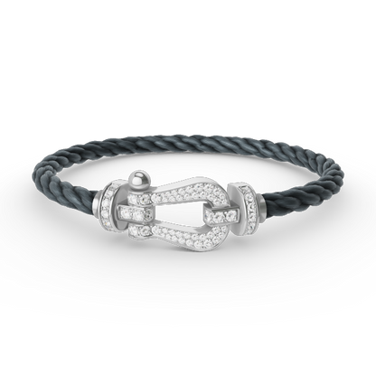 [Zalyn]FORCE LARGE HORSESHOE FULL DIAMOND BRACELET - WHITE GOLD