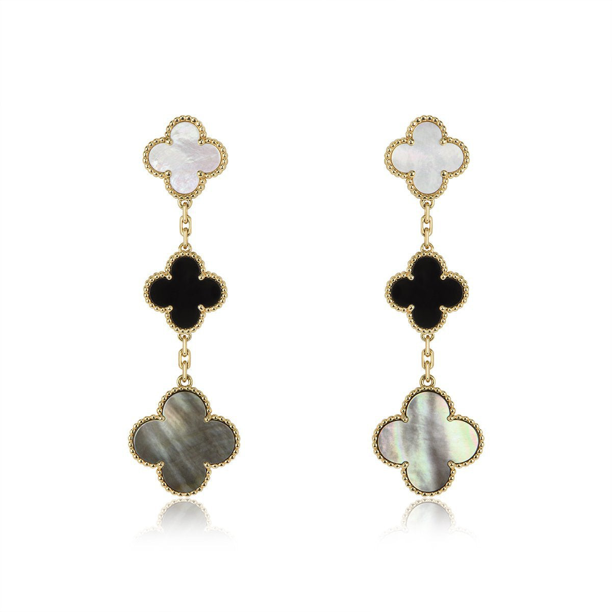 [Zalyn Jewelry ]CLOVER EARRINGS GOLD ONYX MOP 3 MOTIF