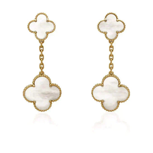[Zalyn Jewelry ]CLOVER 2 MOTIF WHITE MOP EARRINGS