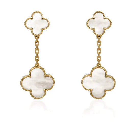 [Zalyn Jewelry ]CLOVER 2 MOTIF WHITE MOP EARRINGS