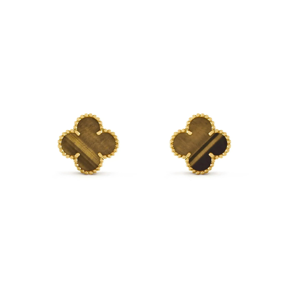 [Zalyn Jewelry ]CLOVER MEDIUM 1 MOTIFS TIGER EYE EARRINGS