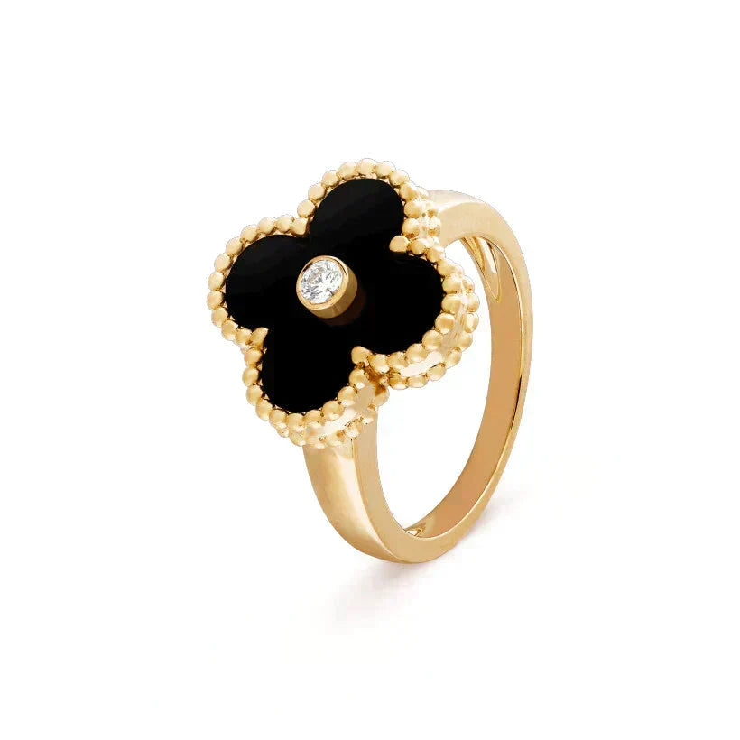 [Zalyn Jewelry ]CLOVER ONYX RING GOLD DIAMOND