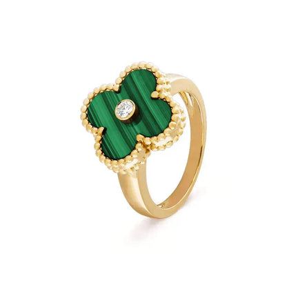 [Zalyn Jewelry ]CLOVER MALACHITE RING GOLD DIAMOND