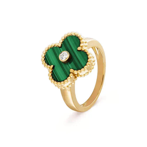 [Zalyn Jewelry ]CLOVER MALACHITE RING GOLD DIAMOND